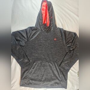 Russell Mens Gray & Red Long Sleeve Front Pocket Pullover Hoodie Size Med 38/40